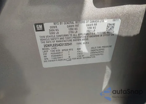 2012 Chevrolet Equinox 1Lt из США, поврежденный, VIN 2GNFLEE54C6132541